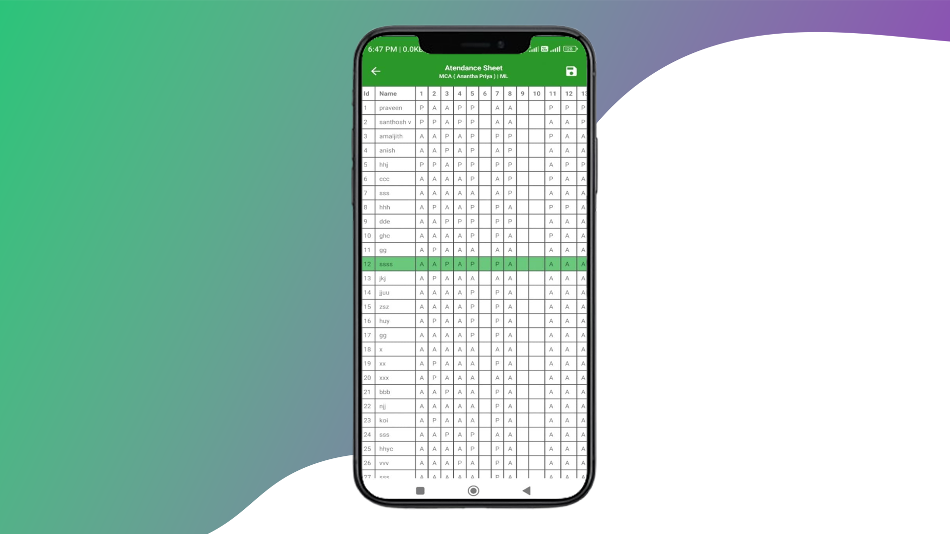 Attendance Register preview
